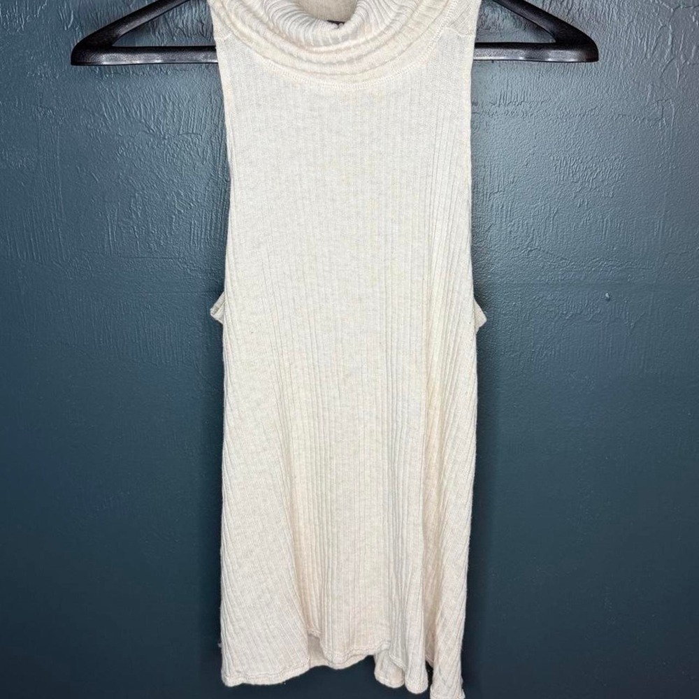 Free People We The Free Ivory Ribbed Turtleneck Tank Size Large